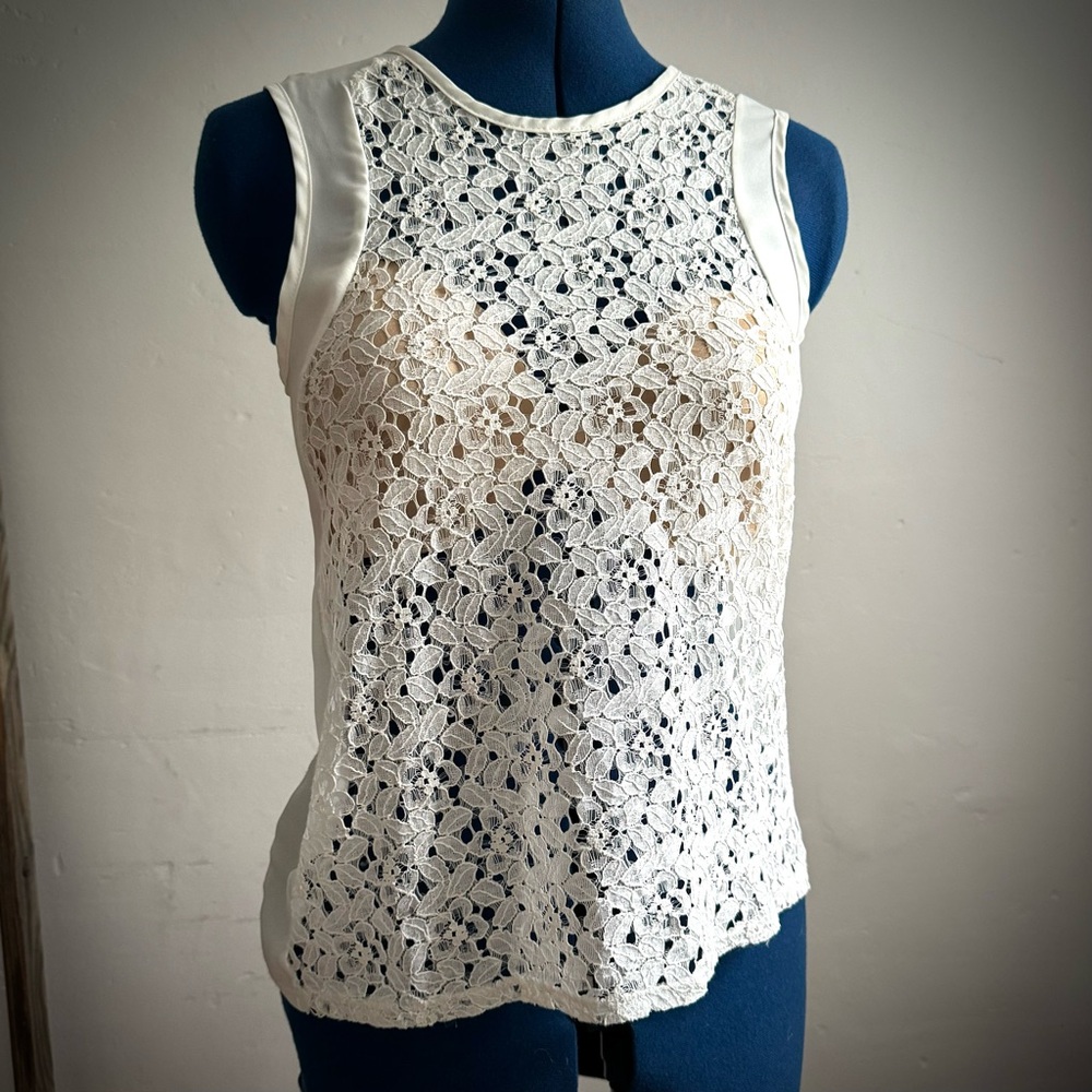 Paper Crane White Lace insert Sleeveless Top